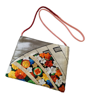 Silk Vintage Japanese Kimono Bag/ Cross Body /Rainbow Silver