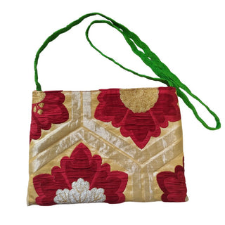 Silk Vintage Japanese Kimono Bag/ Gold Red Green / Cross Body