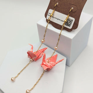 Origami Cane Earrings / Red White