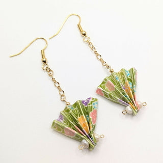 Japanese Origami Earrings / Green Fun
