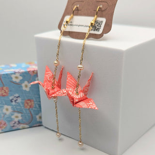 Origami Cane Earrings / Red White
