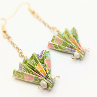 Japanese Origami Earrings / Green Fun