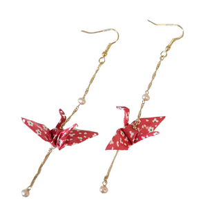 Origami Cane Earrings / Red White