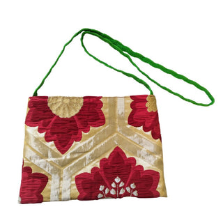 Silk Vintage Japanese Kimono Bag/ Gold Red Green / Cross Body