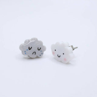 happy cloud and sad cloud mismatched earrings