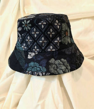 Japanese navy kimono print bucket hat Reversible