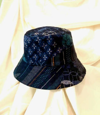Japanese navy kimono print bucket hat Reversible