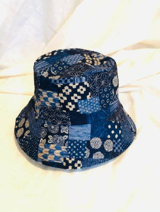 Japanese indigo patchwork reversible hat