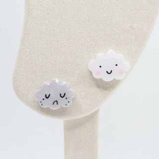 happy cloud and sad cloud mismatched earrings
